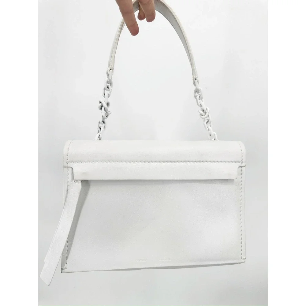 Off White White Leather Embossed Diagonal Stripe Soft‎ Binder Clip Shoulder Bag